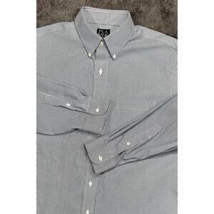 Jos A Bank Travelers Men 17 Button Down Oxford Long Sleeve Blue Pin Stripe Shirt